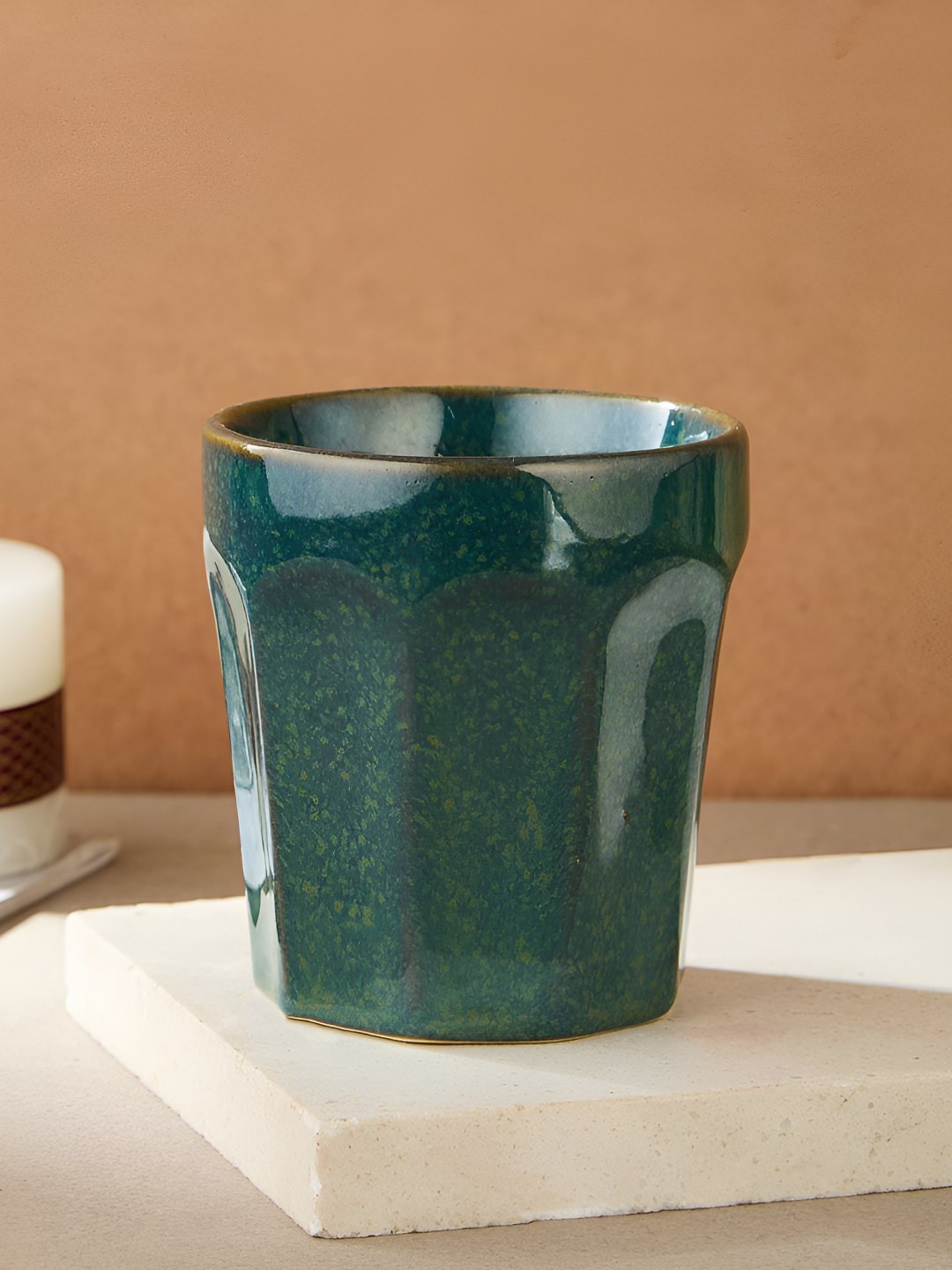 Fabindia Teal Ceramic Microwave Safe Cup-290ml
