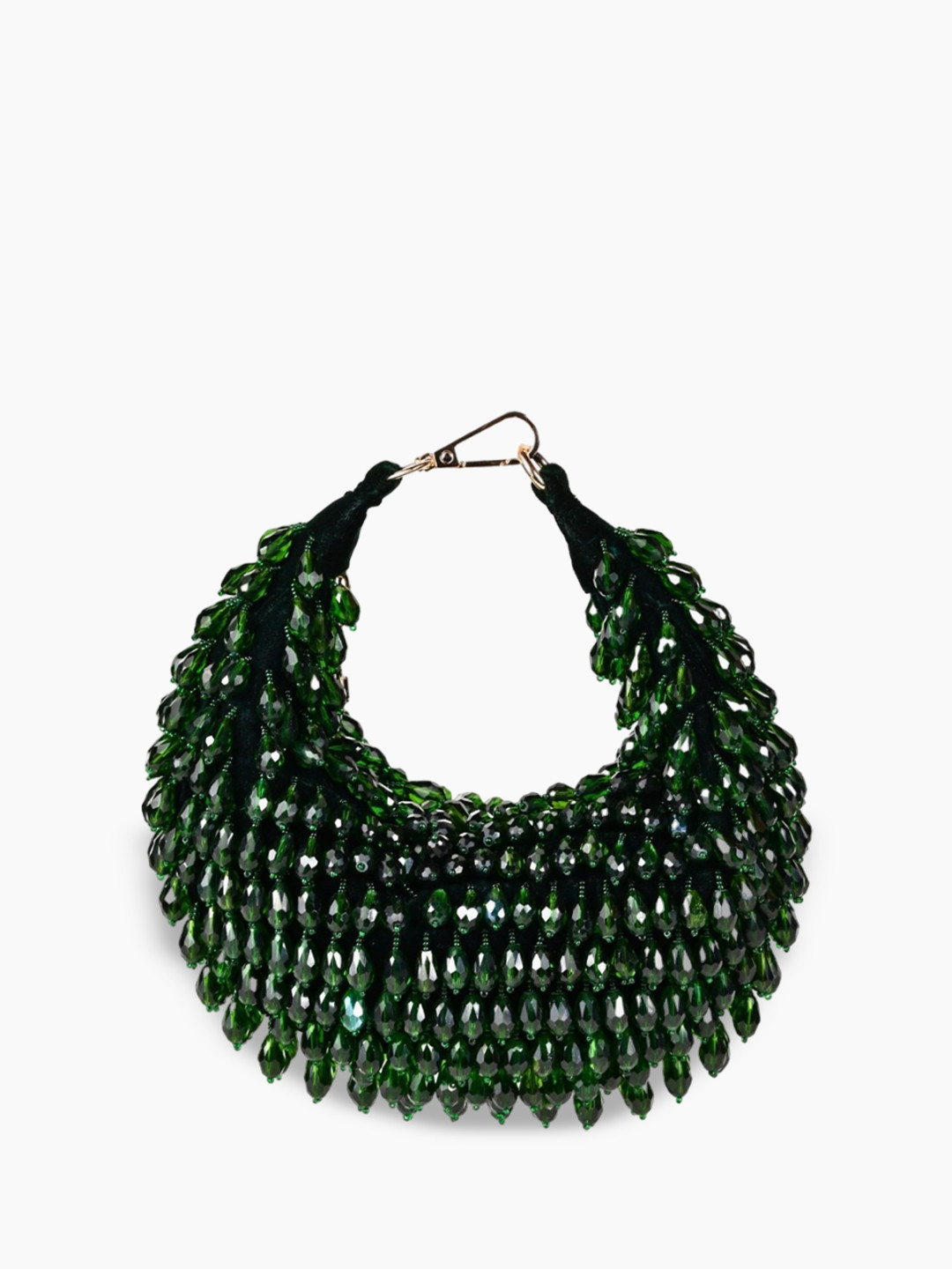 House of Kosha Women Green Embellished Suede Swagger Shoulder Bag