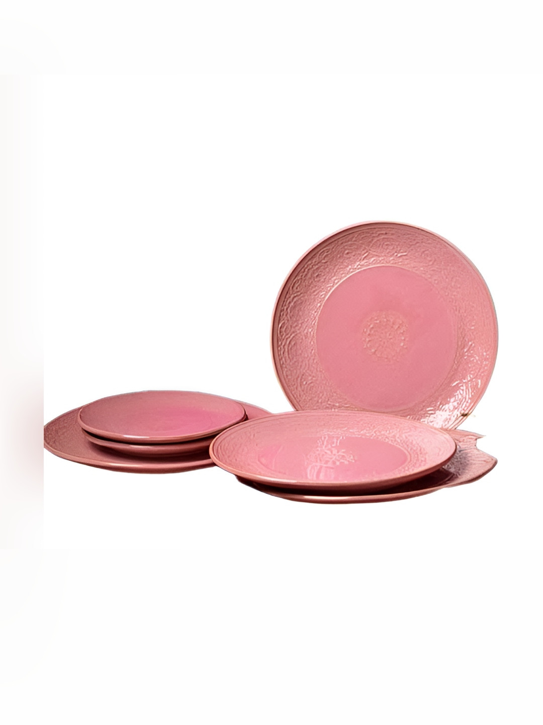 AMALAFIEE CERAMICS Pink 4 Pieces Textured Microwave Safe Ceramic Plate