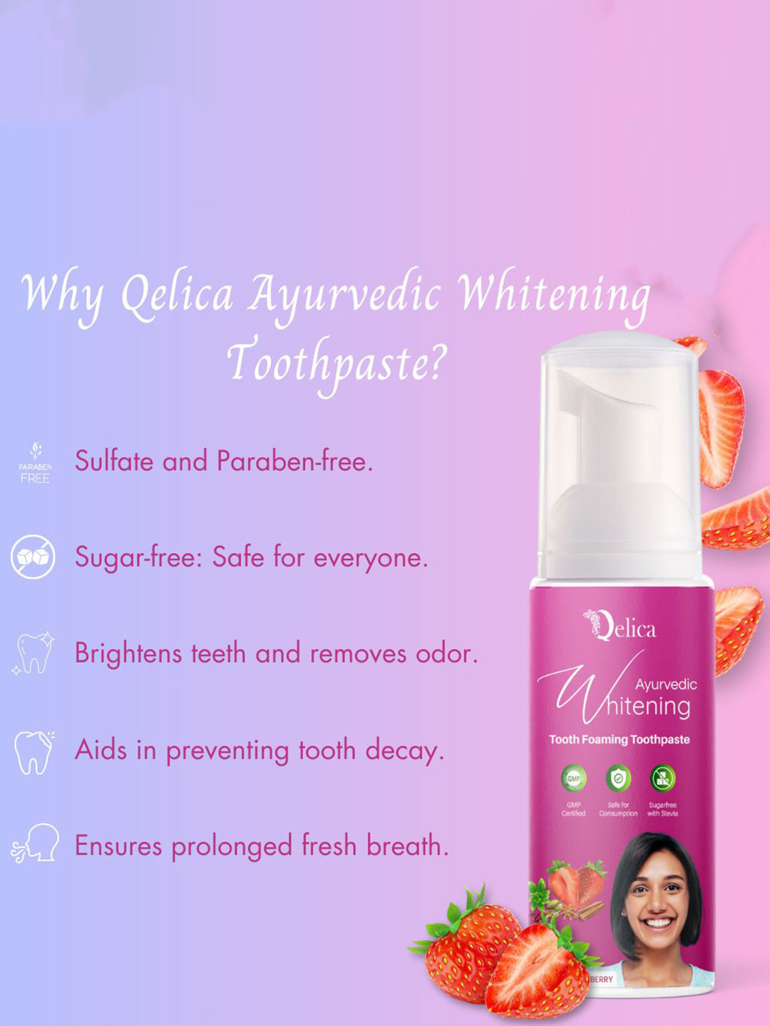 Qelica Ayurvedic Teeth Whitening Foam Toothpaste-60ml