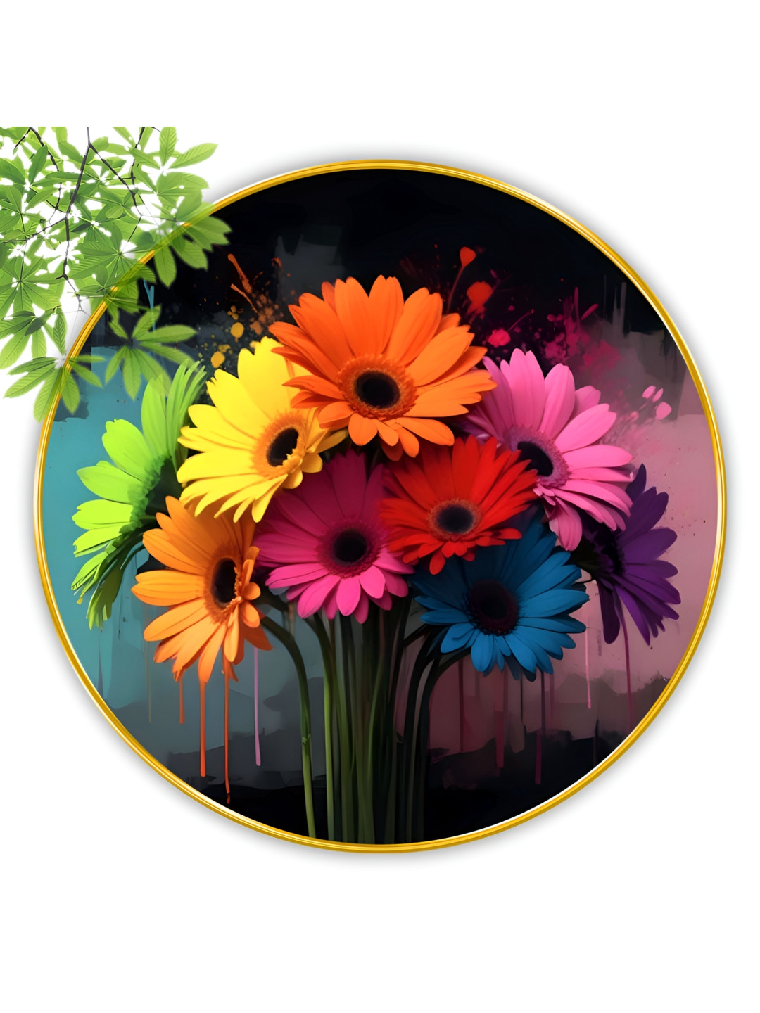 Aura Floral Wood Wall Round Paintings Wall Art-22.8 x 22.8In