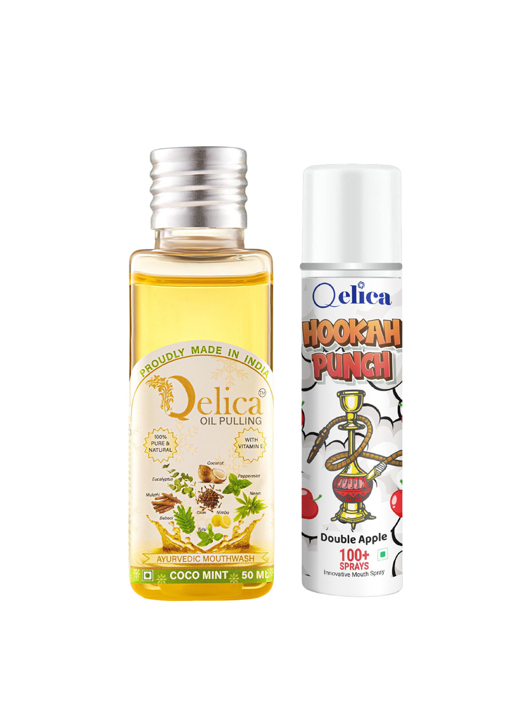 Qelica Set Of 2 Hookah Punch Mouth Spray-10ml With Oil Pulling 60ml