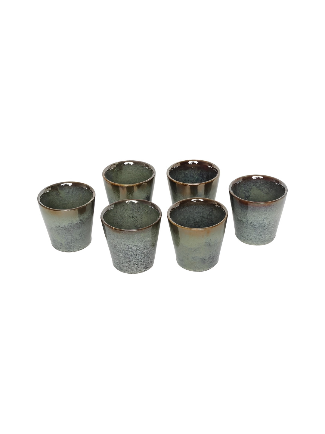 AMALAFIEE CERAMICS Green Textured Ceramic Microwave Safe 6 Piece Cups-200ml