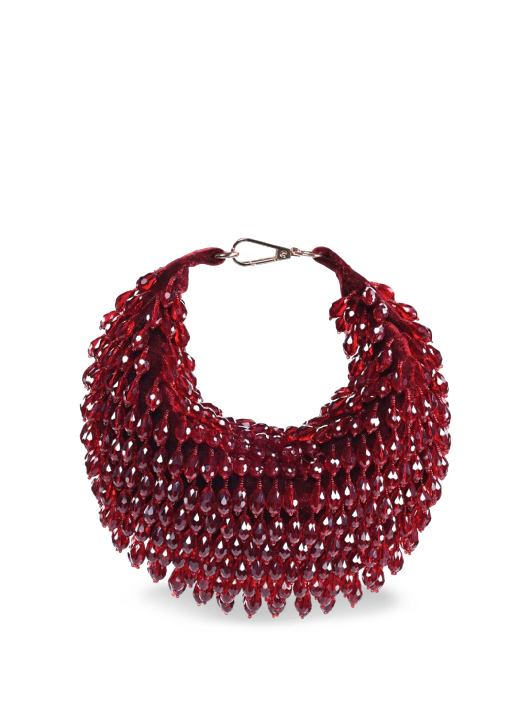 House of Kosha Women Maroon Embellished Suede Half Moon Sling Bag