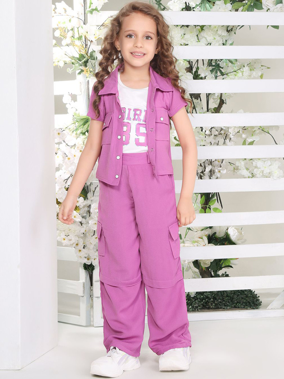 Ministitch Girls Printed T-shirt & Shirt With Trousers Set
