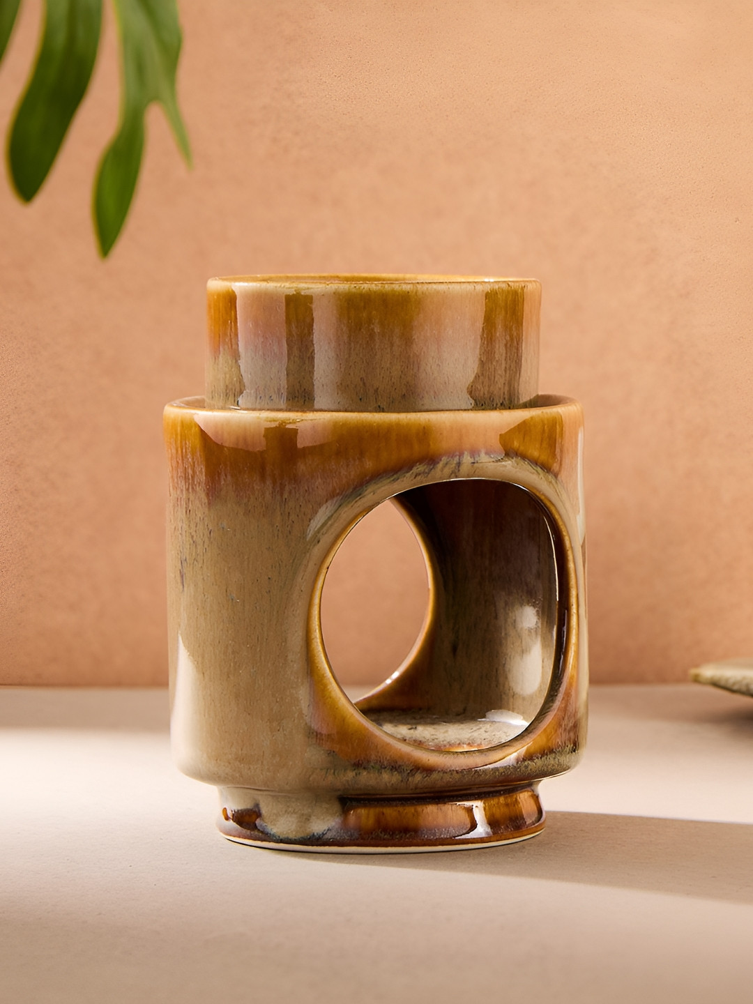 Fabindia Brown & Cream Colored 1 Pc Ceramic Sughandh Burner