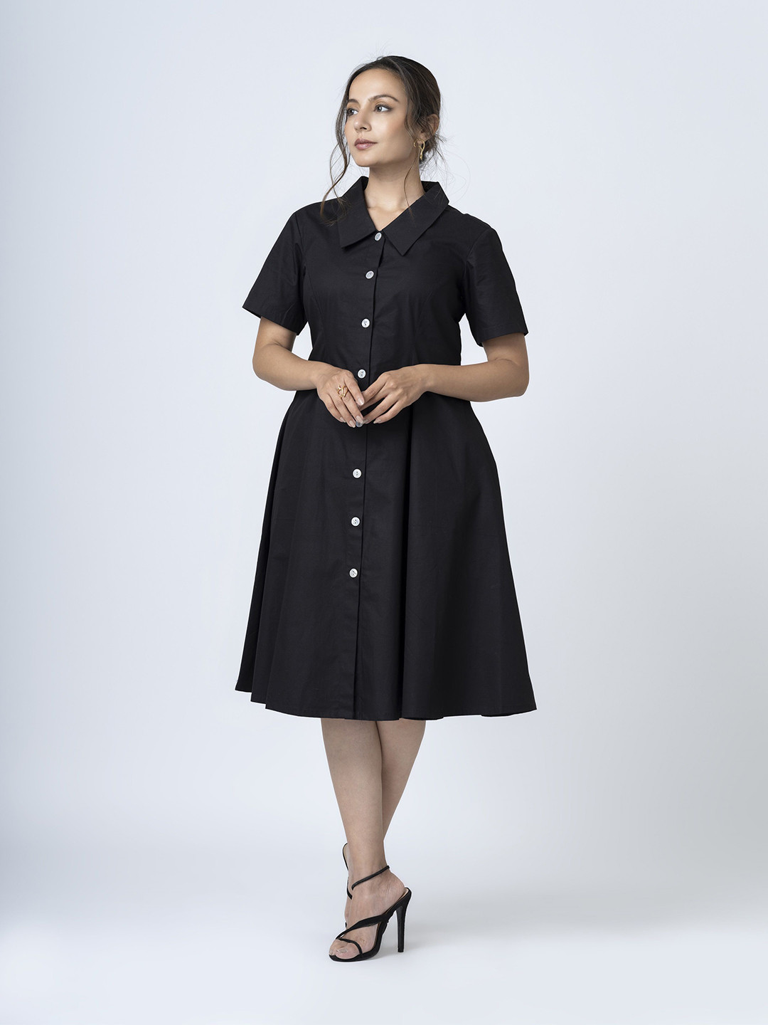 BOONS n PERKKS Shirt Collar Fit and Flare Dress