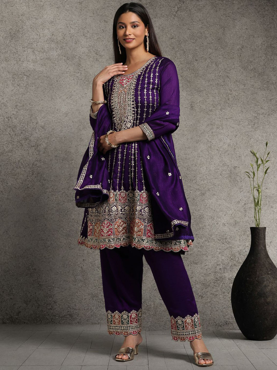 Miss Ethnik Ethnic Motifs Embroidered Sequinned A-Line Kurta with Patiala & Dupatta