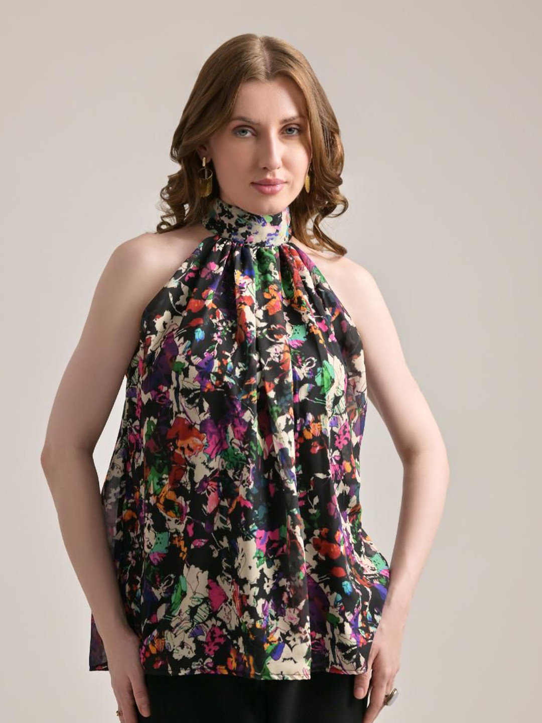 The Samoa Women Abstract Printed Halter Neck Top