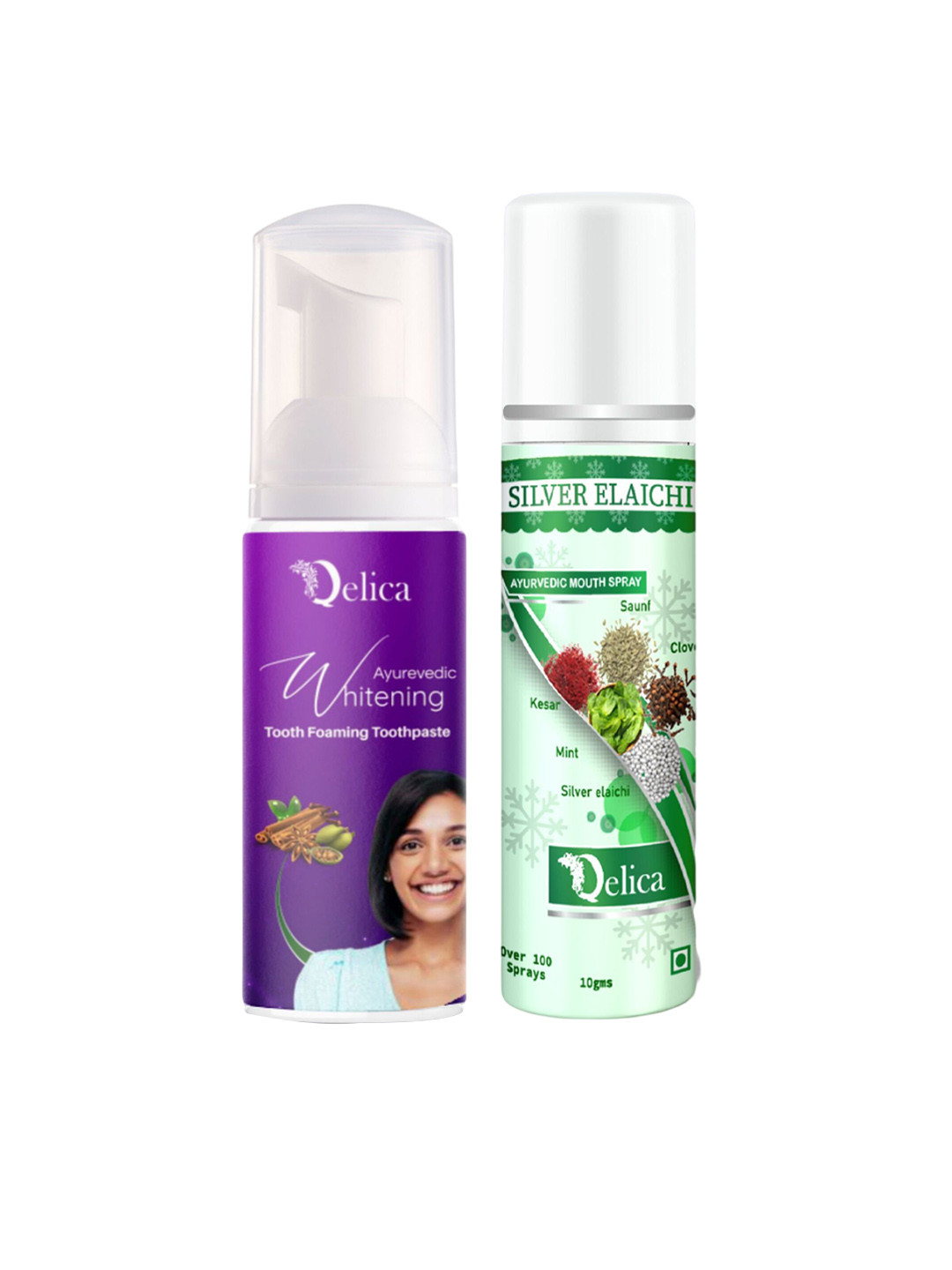 Qelica Ayurvedic Teeth Whitening Foam Toothpaste 60ml With Mouth Spray -10g