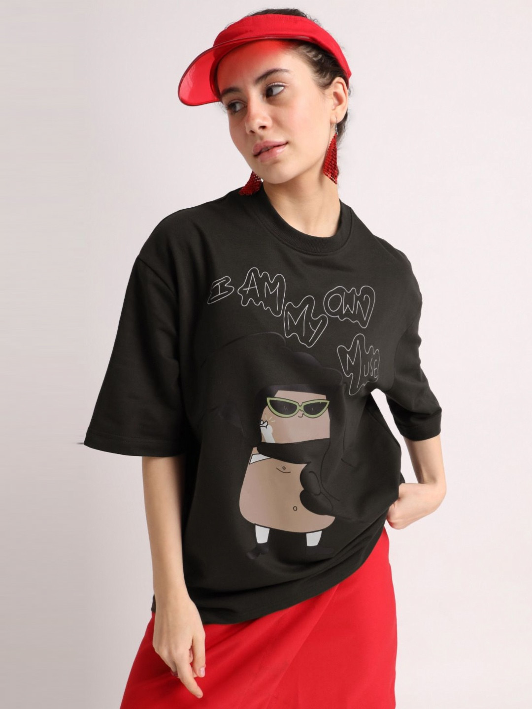 Weezy Women Cotton Round Neck Half Sleeve Graphic Printed Oversized T-shirt