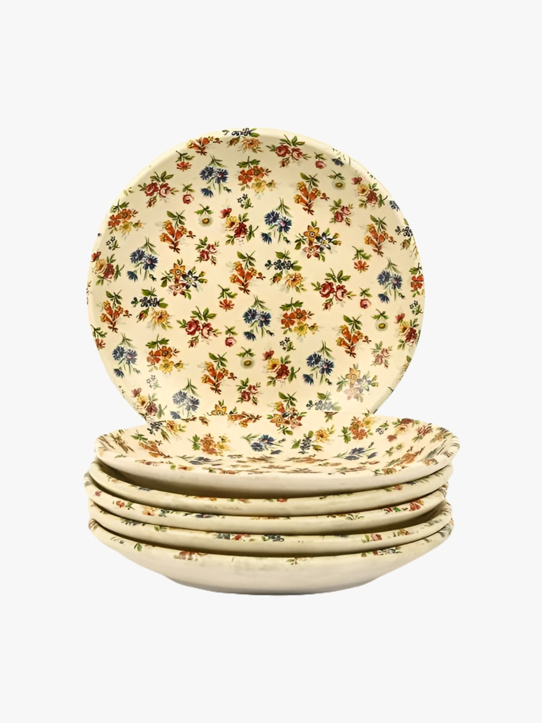 AMALAFIEE CERAMICS Beige & Blue 6 Pieces Printed Matte Ceramic Microwave Safe Plates