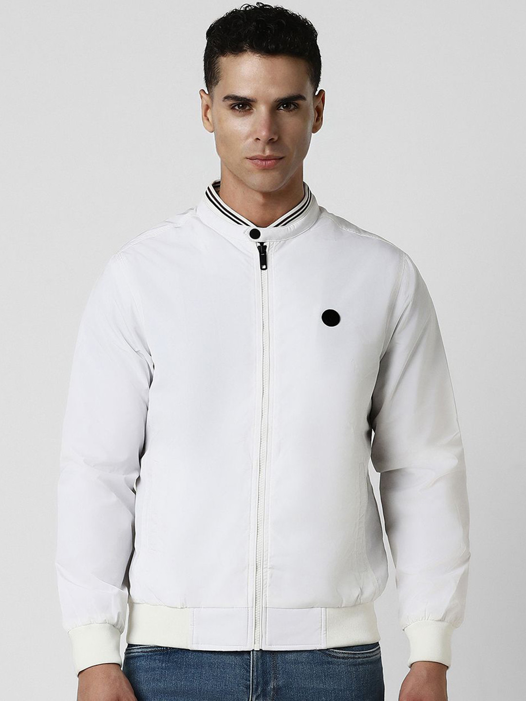 Van Heusen Sport Men Cotton White Full Sleeves Shawl Collar Bomber Jacket