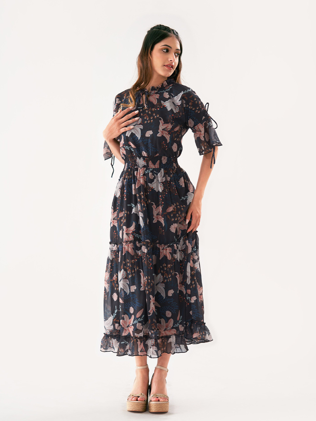 BOONS n PERKKS Floral Printed Fit & Flare Maxi Dress