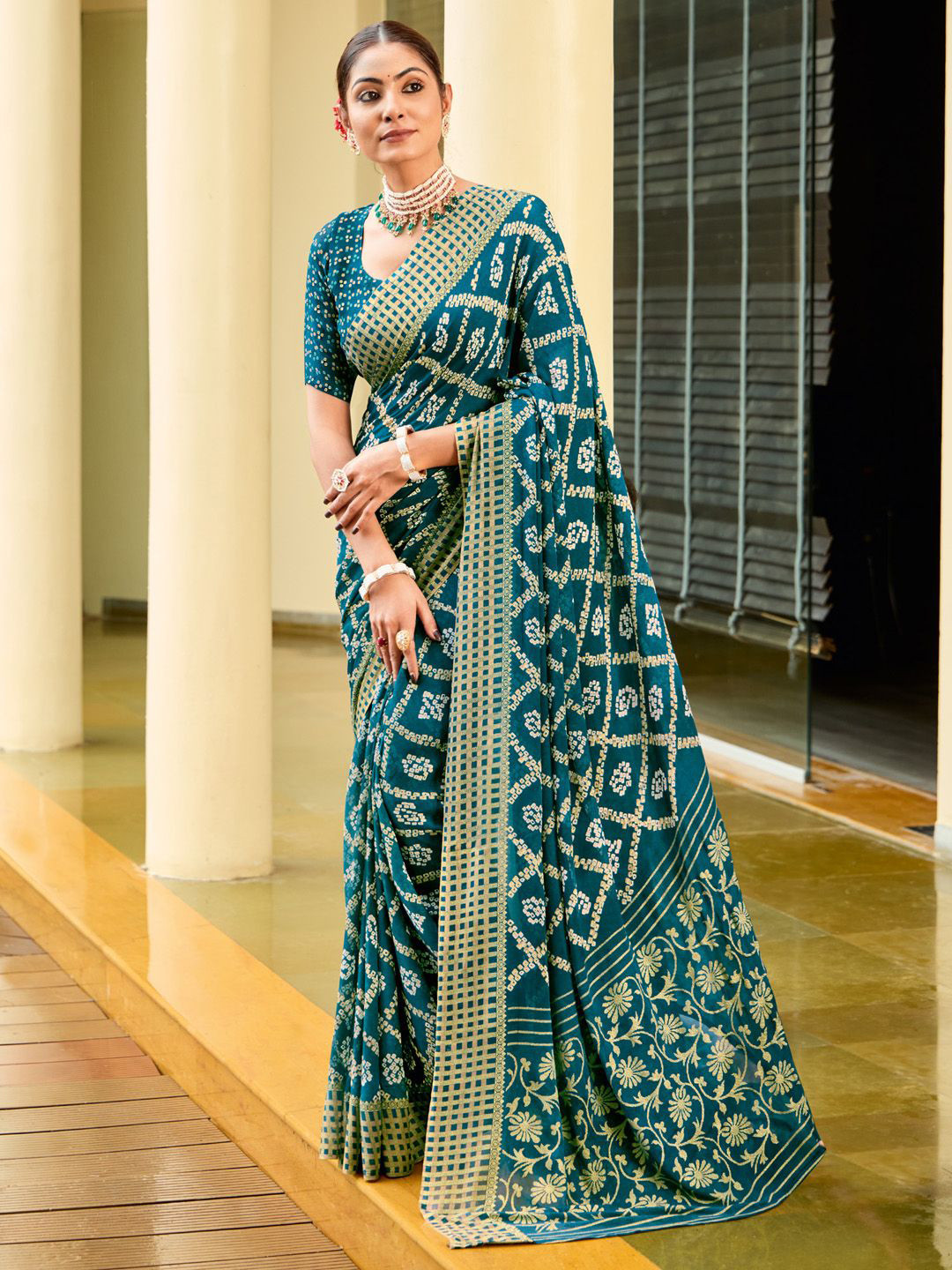 Anouk Bandhani Poly Georgette Bandhani Saree with Matching Blouse