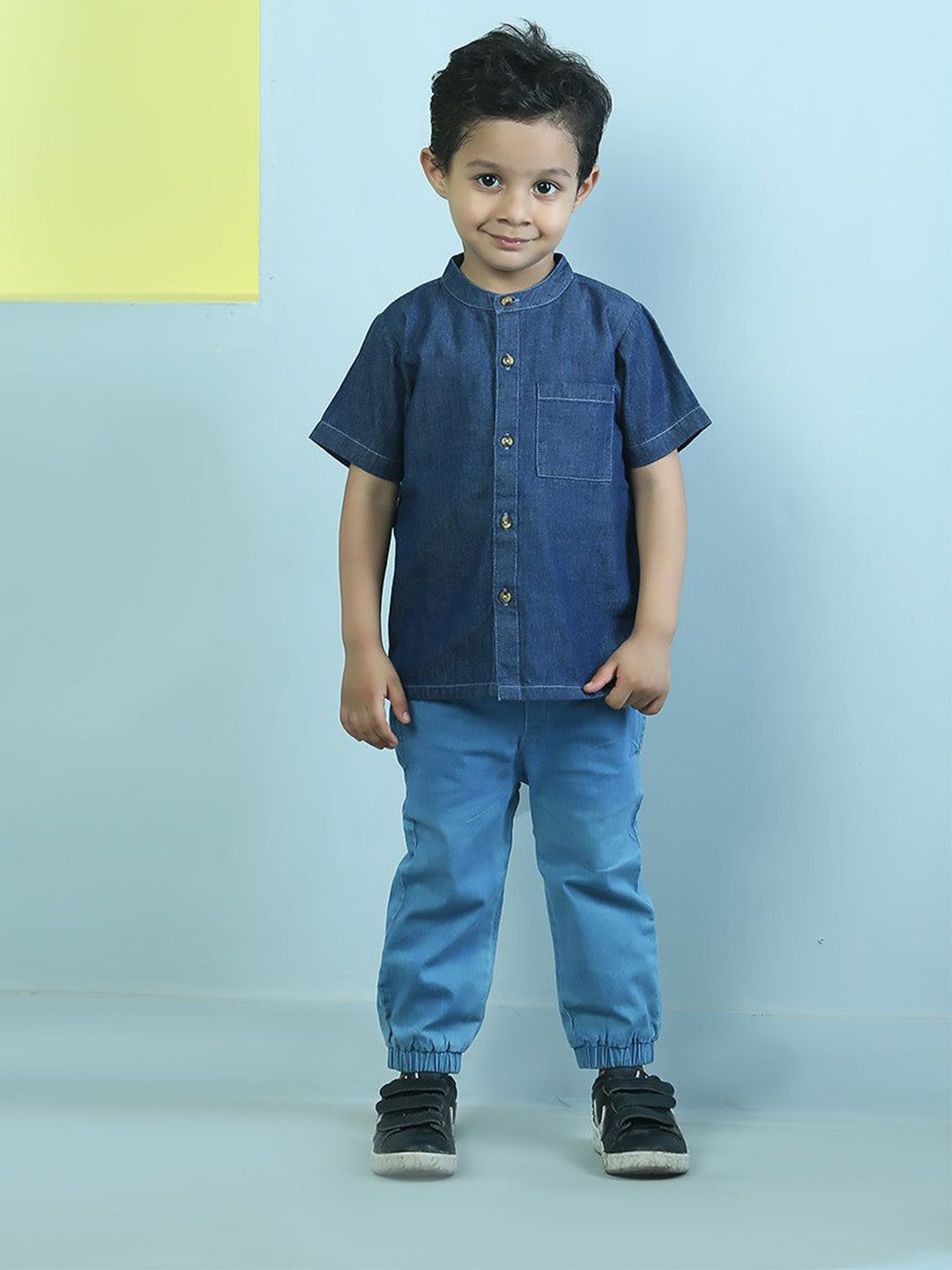 The Mom Store Boys Classic Band Collar Solid Cotton Casual Shirt