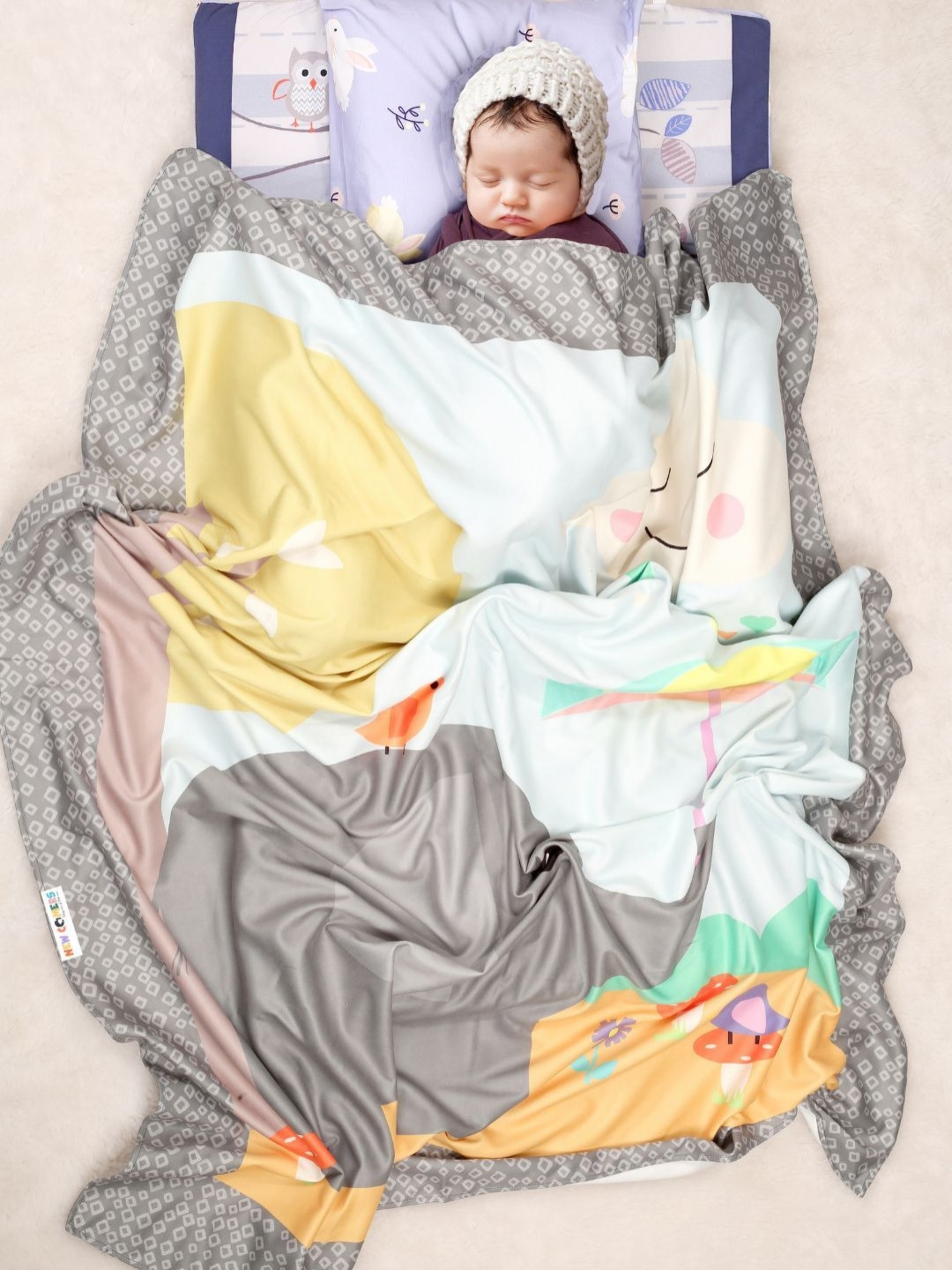 NEW COMERS Grey & Yellow Contemporary 210 GSM Mild Winter Single Baby Blanket