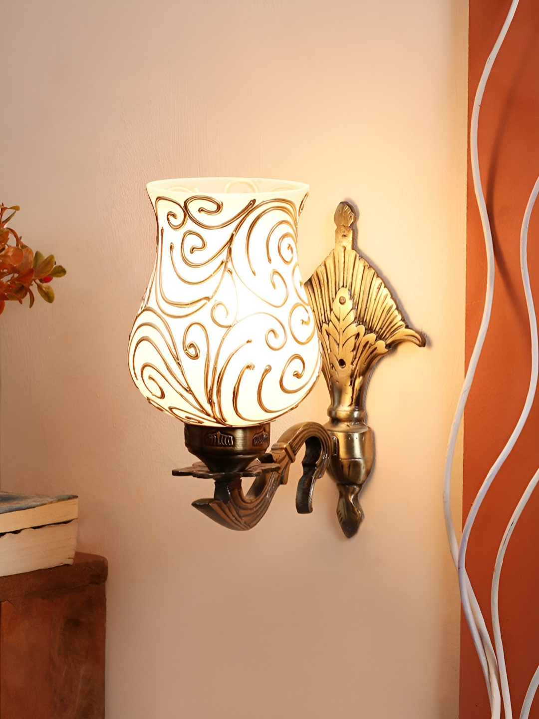 Devansh Transparent & Gold-Toned ContemporaryTextured Bell Shaped Metal & Glass Wall Lamp