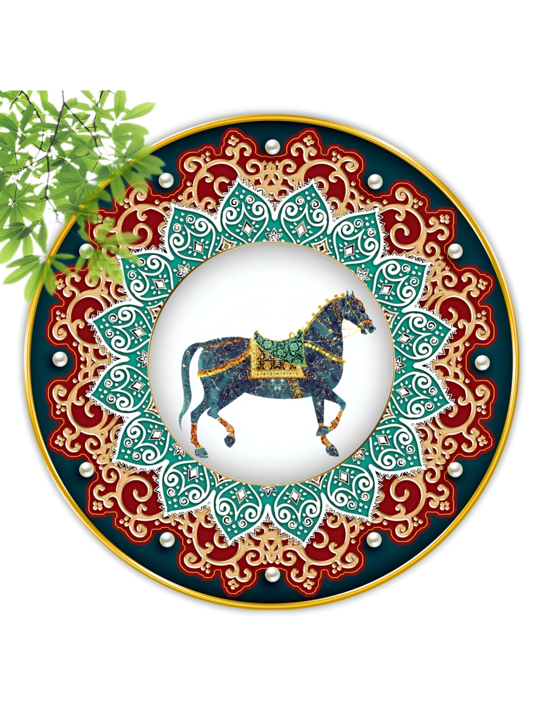 Aura White & Red  Traditional Theme Round Shaped Wooden Wall Art