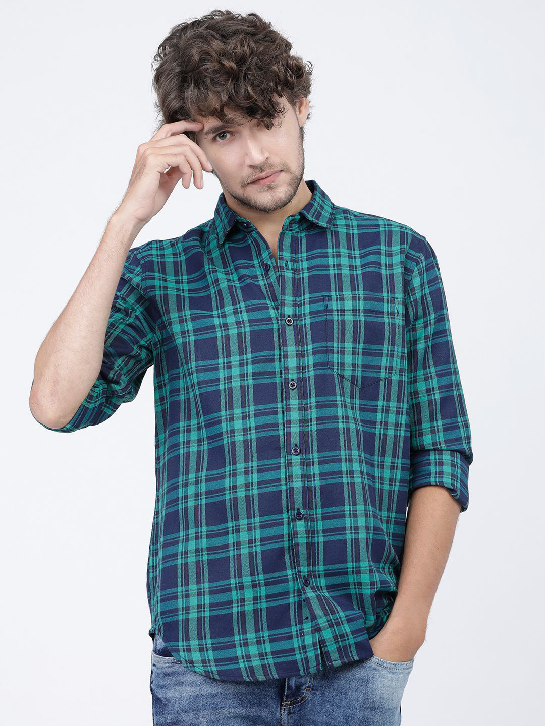 Ketch Mens Mint Yarn Dyed Checked Casual Slim Fit Shirt