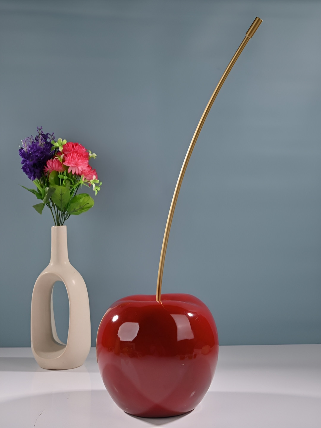 SMOKEY COCKTAIL Cherry Red Polyresin Glossy Living Room Medium Showpiece - 24 Inches