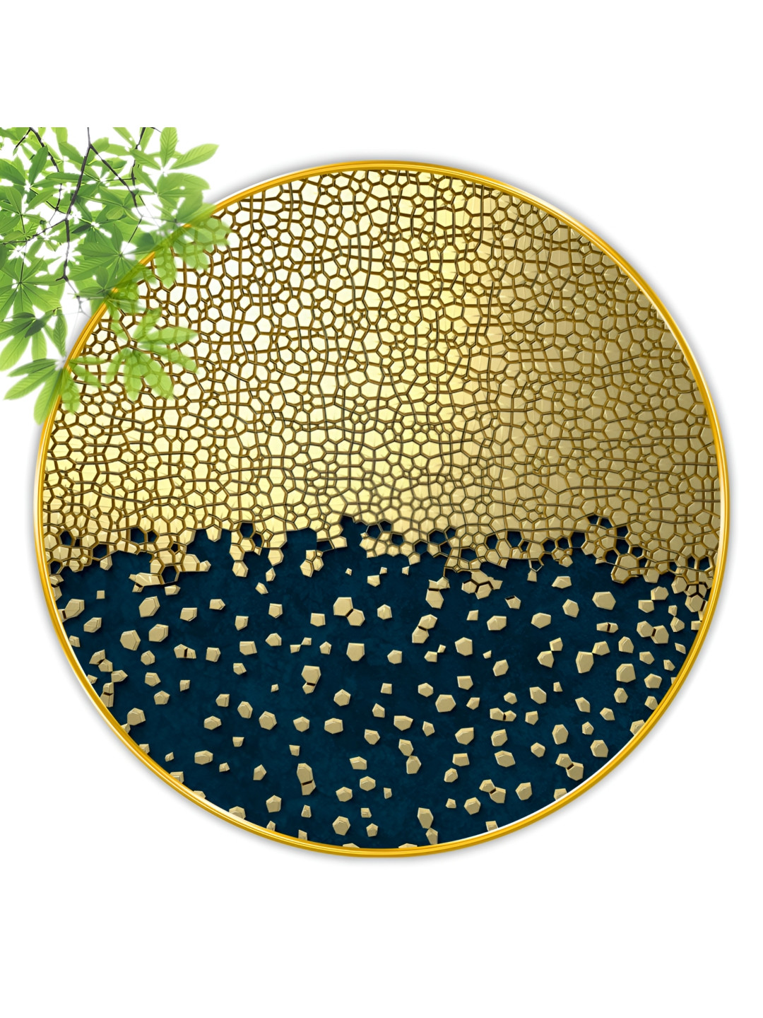 SAF Navy Blue & Gold-Toned Wooden Rounded Wall Paintings