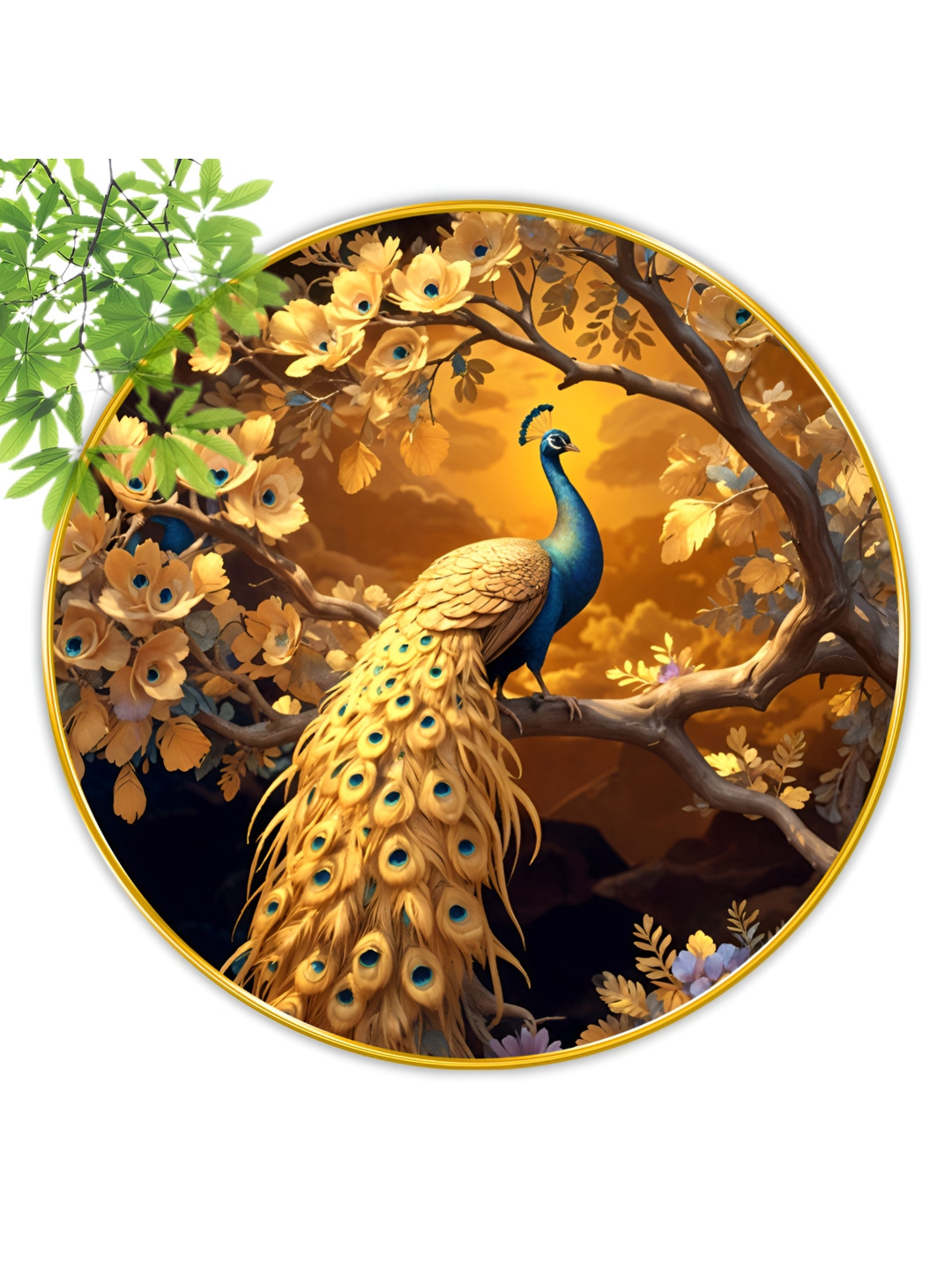 SAF Peacock Wood Wall Round Paintings Wall Art - 23x23In