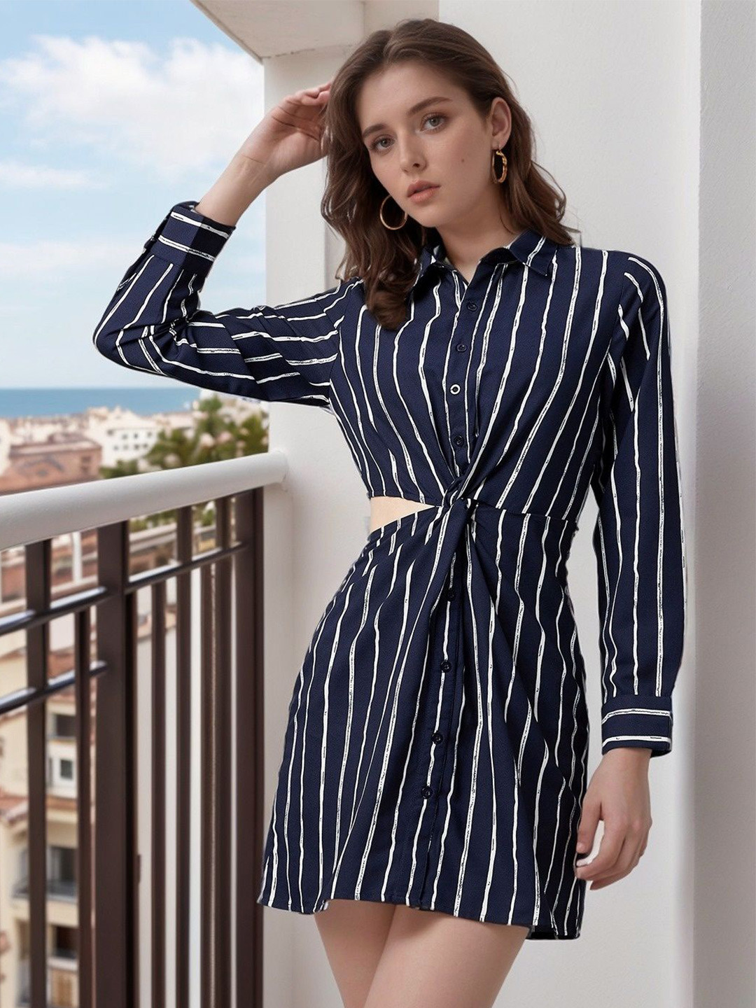 ZYNG Women Striped Crepe A-Line Dress