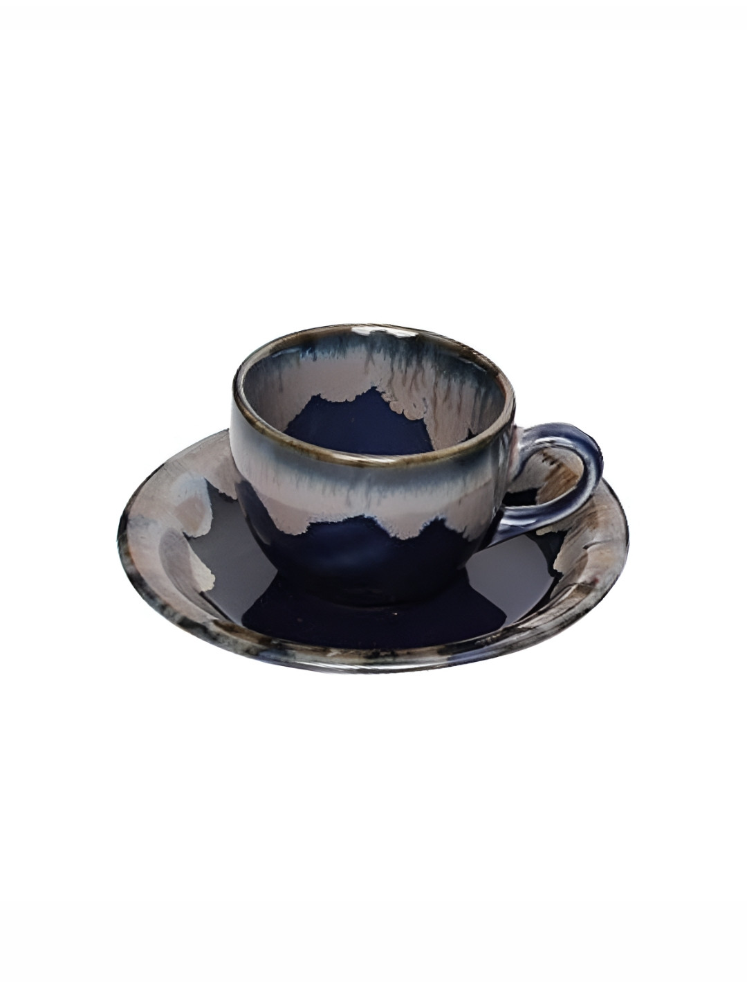 AMALAFIEE CERAMICS Blue & Grey 4-Pcs Ceramic Cup & Saucer