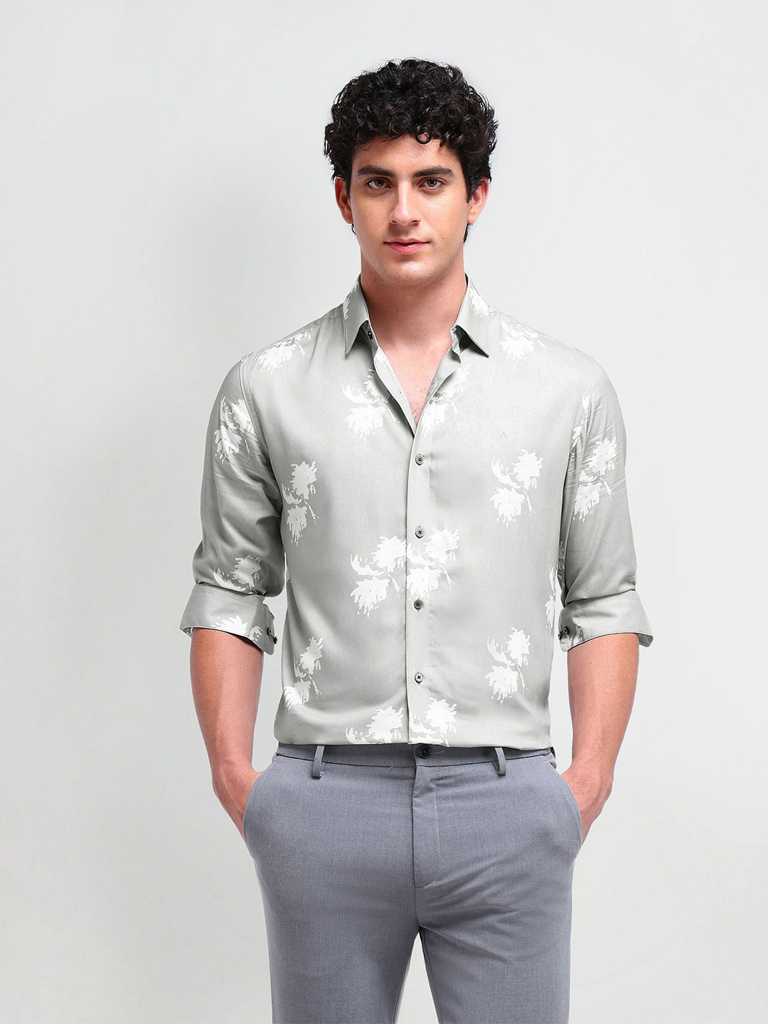 Arrow New York Men Comfort Spread Collar Floral Printed Cotton Slim Fit Formal Shirt