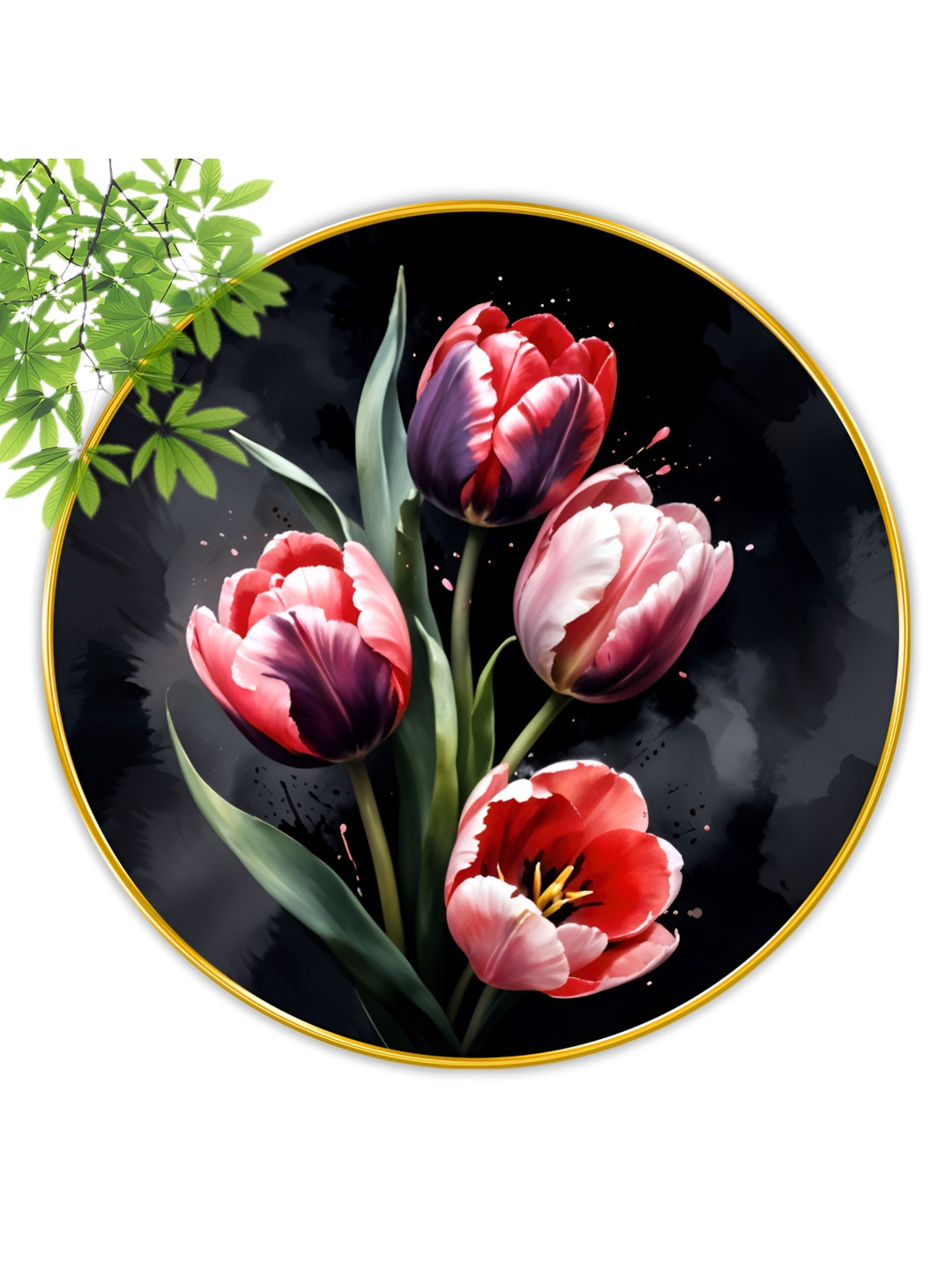 SAF Floral Wood Wall Round Paintings Wall Art -23 x 23 In