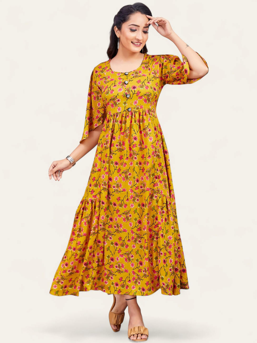 PAMPER YOURSELF Floral Printed Floral Anarkali Ethnic Dresses