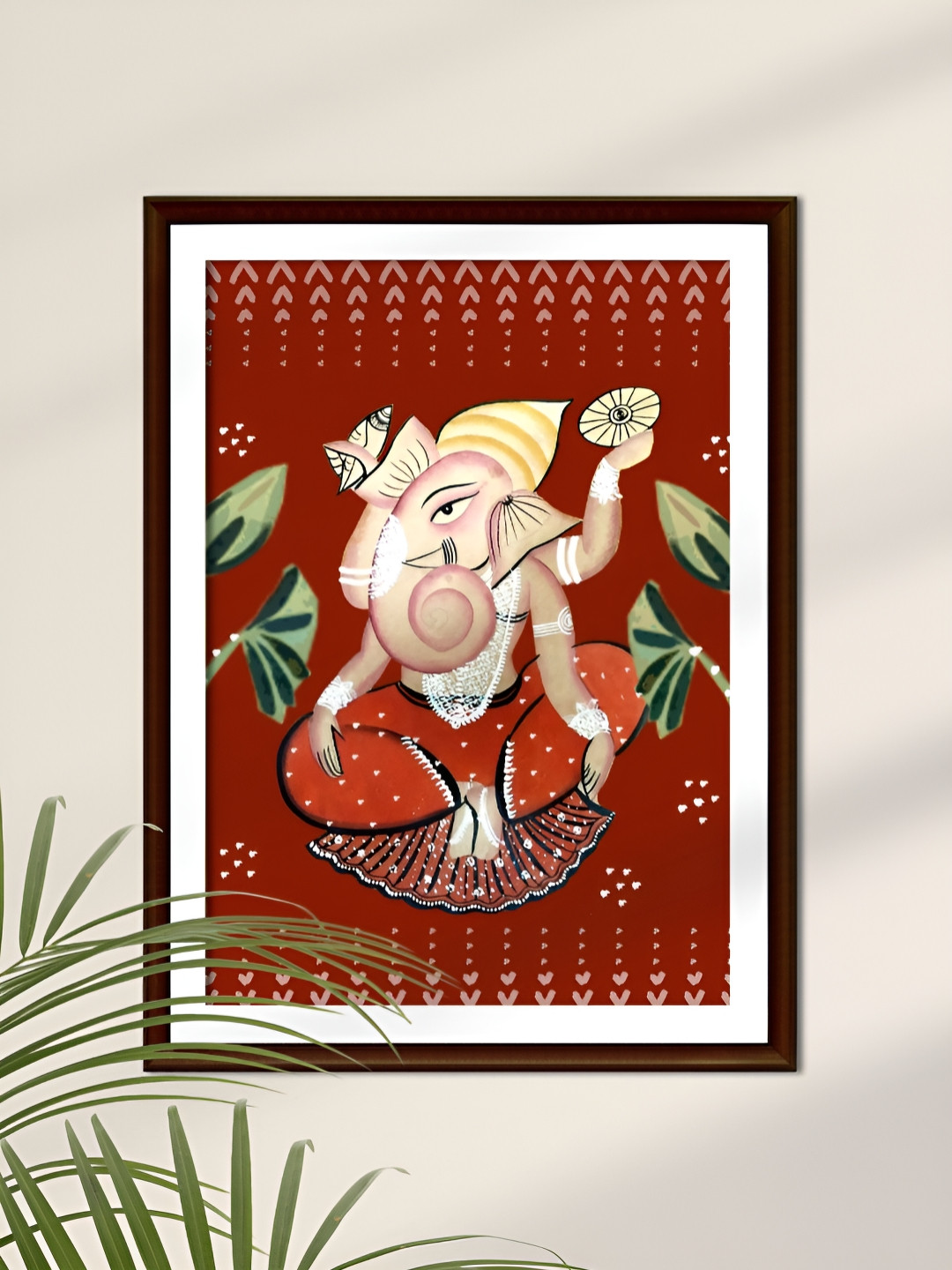 Peepul Tree Maroon & Green Ganesha Religious Wall Art