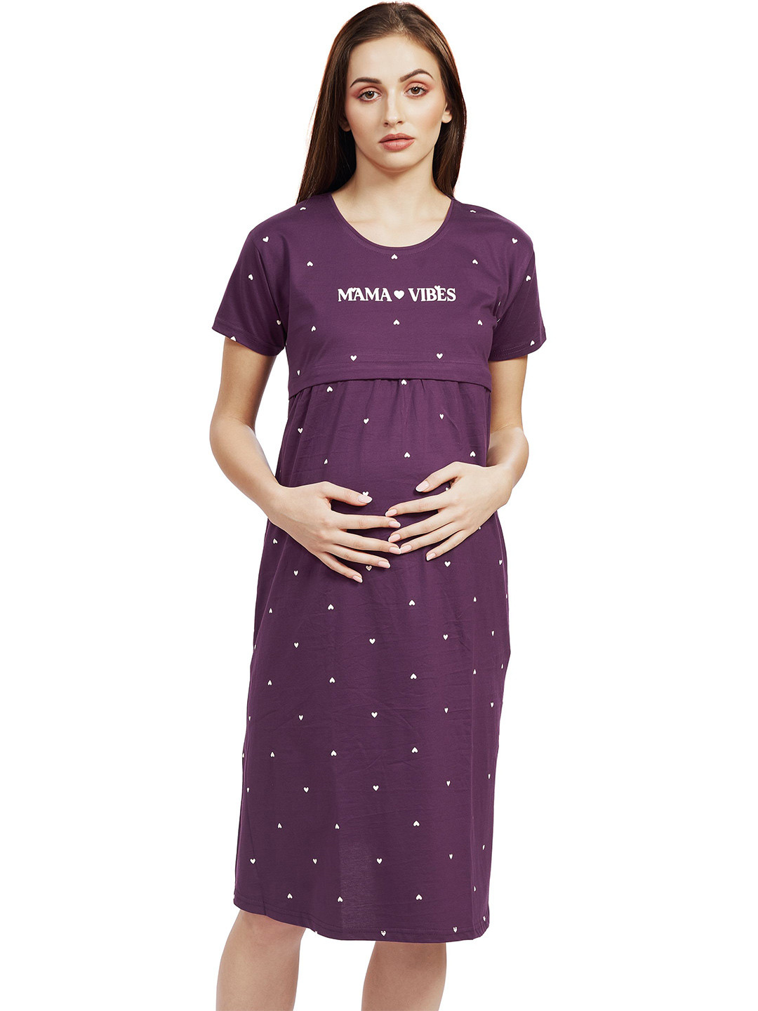PASTEL CLIP Heart Printed Pure Cotton Maternity T-Shirt Nightdress