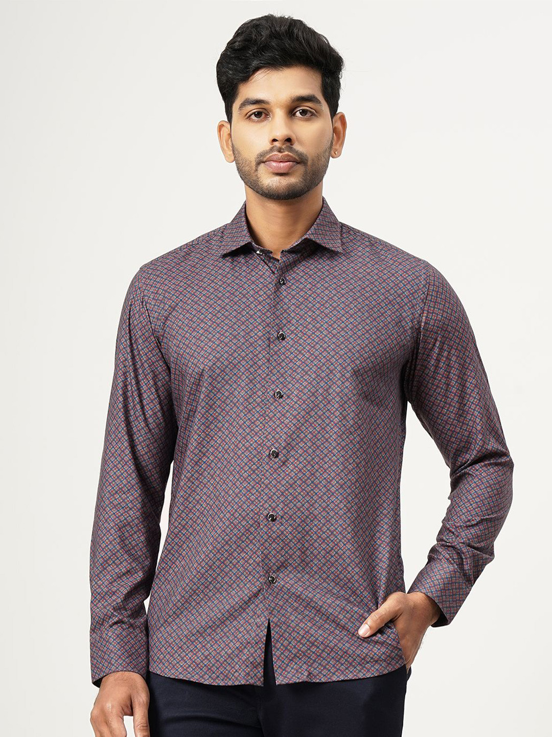 JB STUDIO Men Cutaway Collar Micro Ditsy Printed Cotton Slim Fit Party Shirt