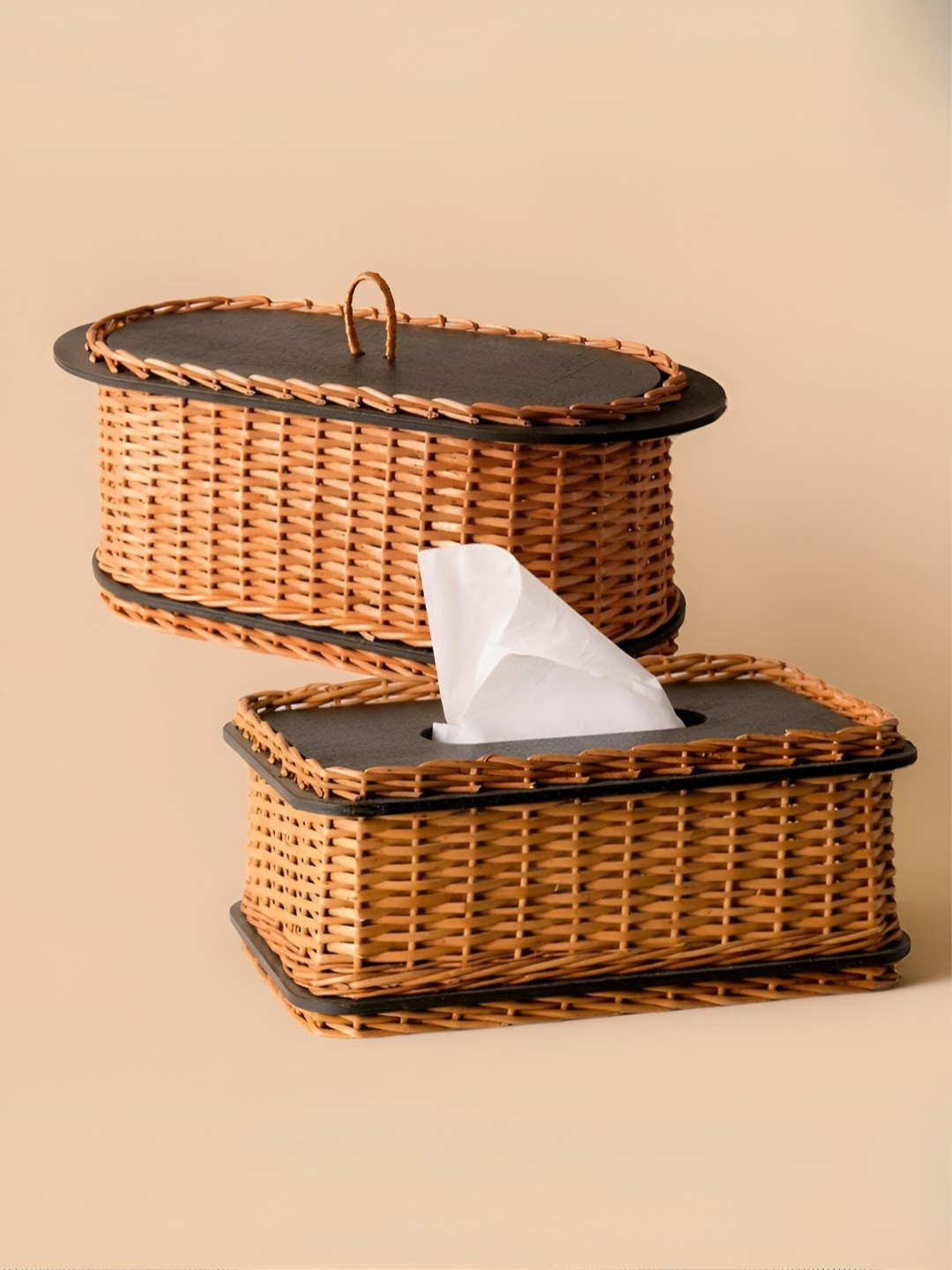 Peepul Tree 2Pcs Wicker Bread Box & Tissue Box Combo