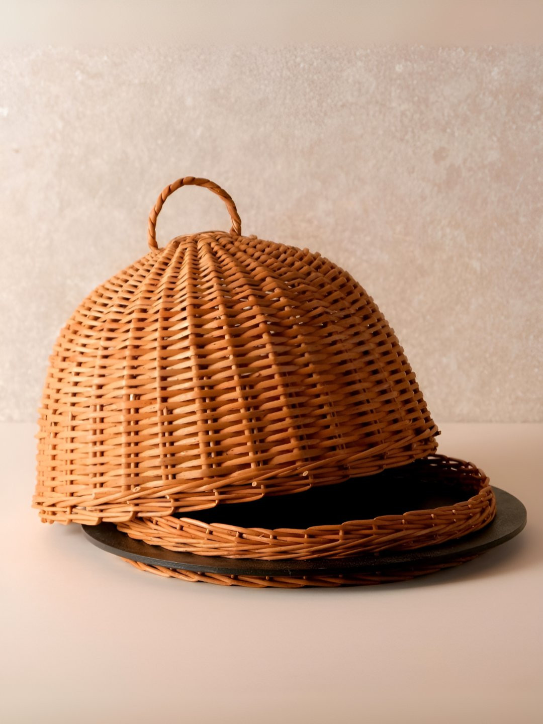 Peepul Tree Brown & Black Textured Wicker Serving Platter