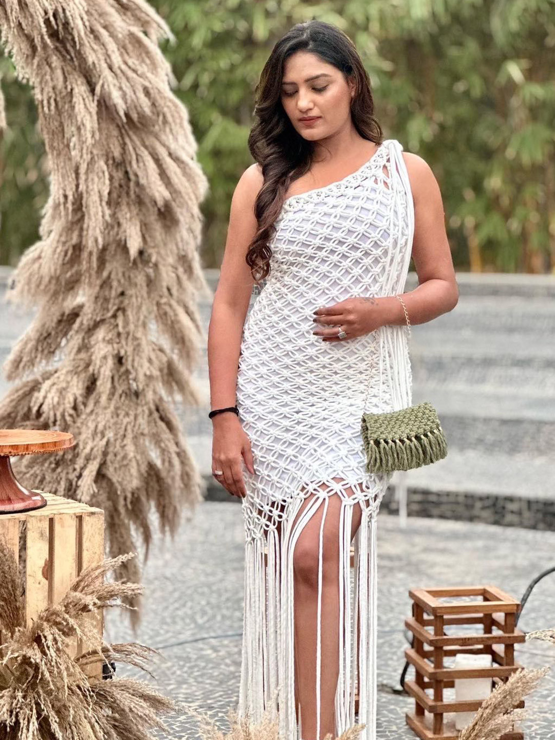 Terra Living Women Self Design One Shoulder A-Line Dress