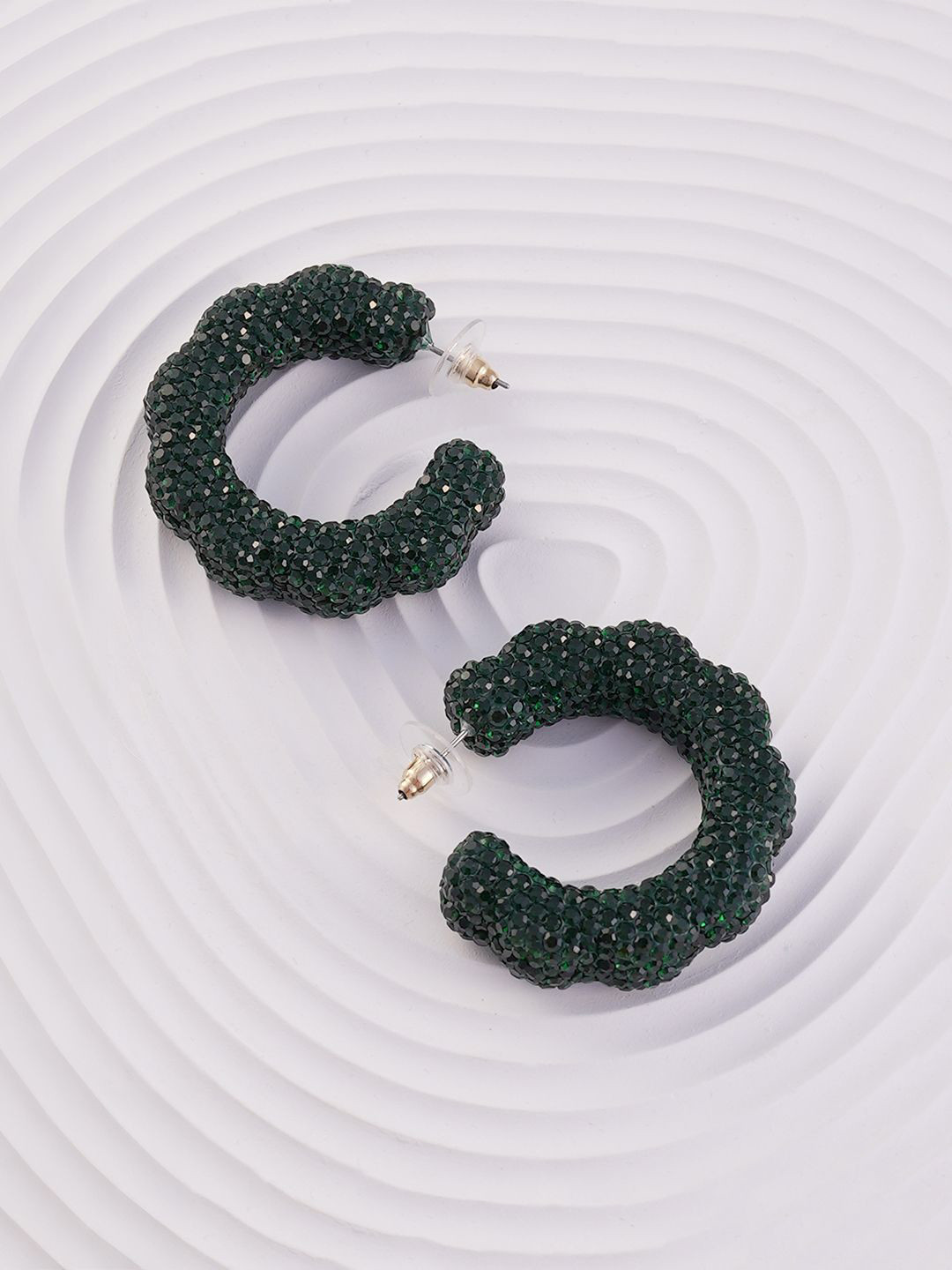 SOHI Jingle Stones Studded Half Hoop Earrings