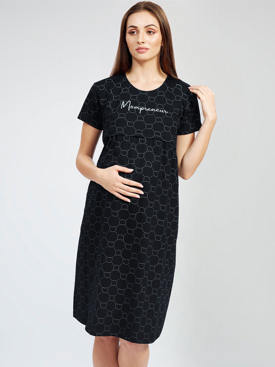 PASTEL CLIP Teddy Printed Pure Cotton Maternity T-Shirt Nightdress