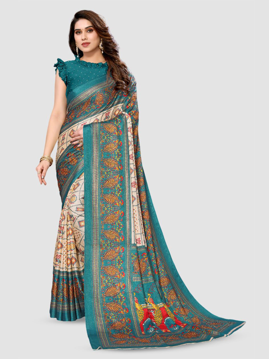 sareyavella Ajrak Block Poly Chiffon Printed Maheshwari Saree