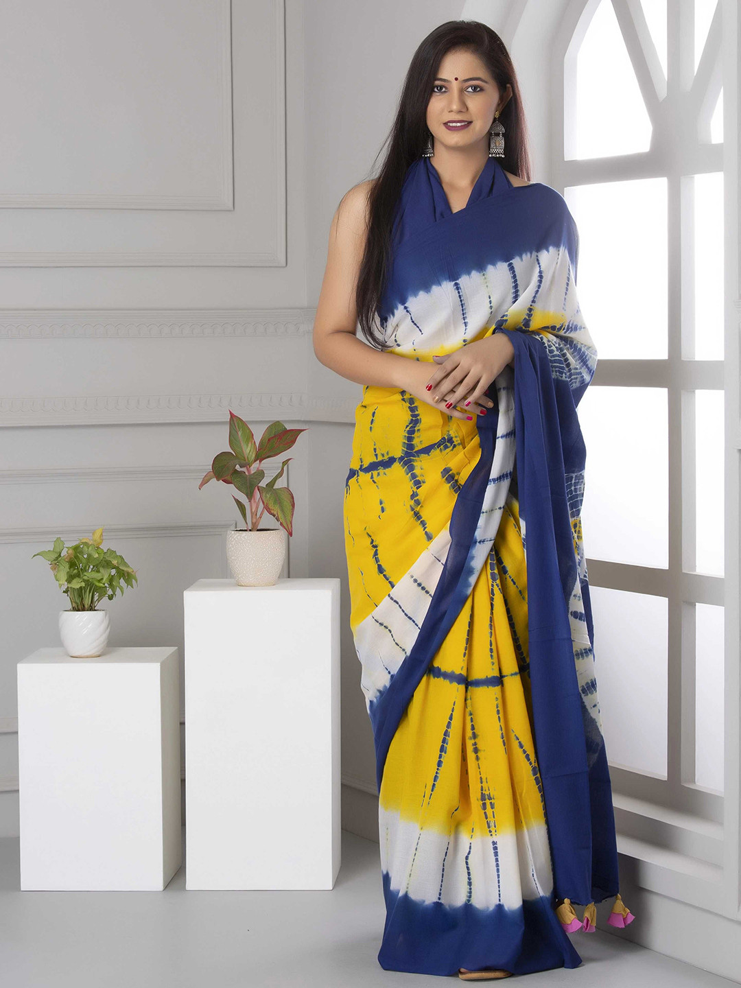 Pinkcity Trade World Tie and Dye Pure Cotton Block Print Saree