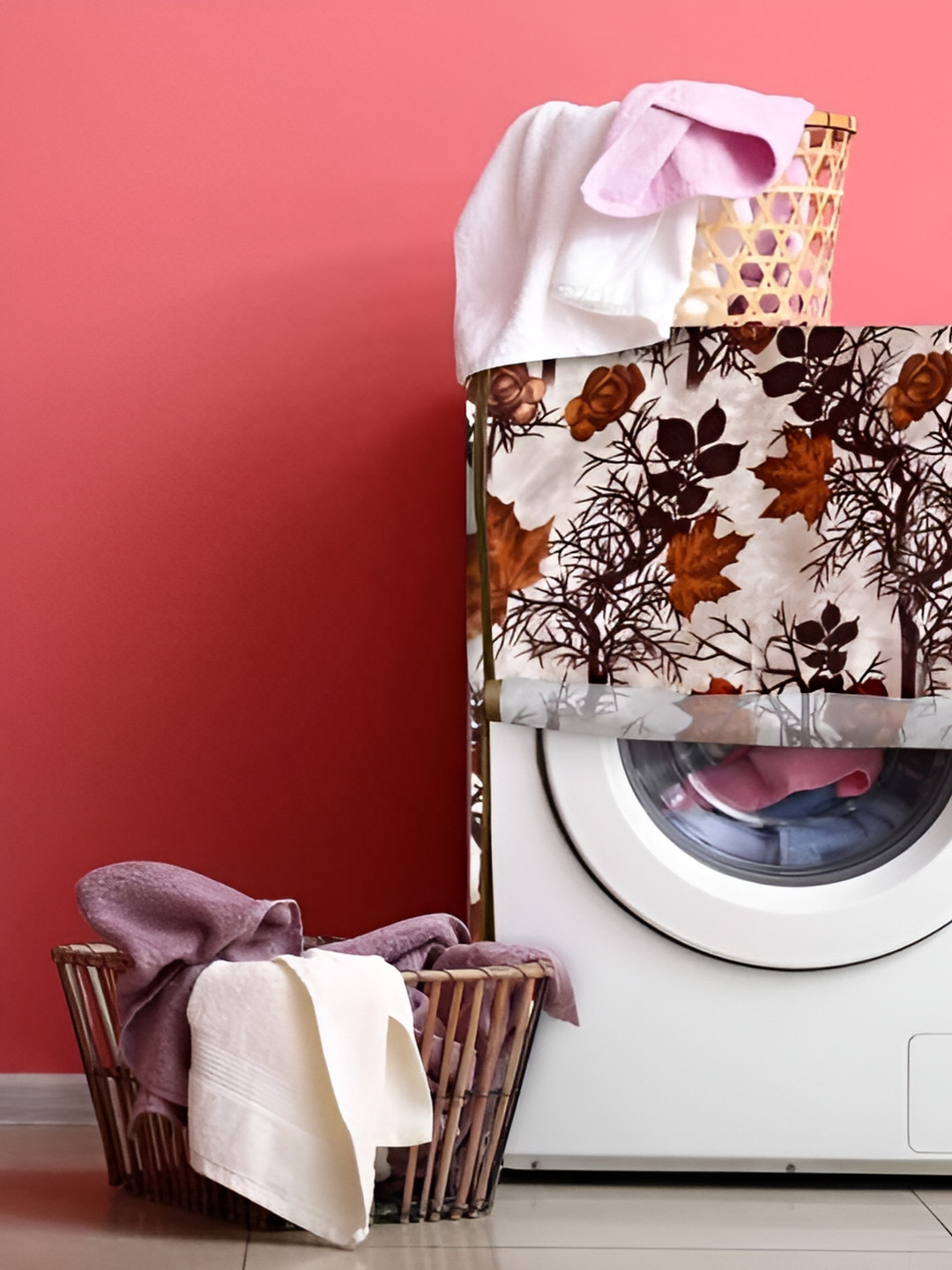 LooMantha Brown & Red Printed Washing Machine Covers