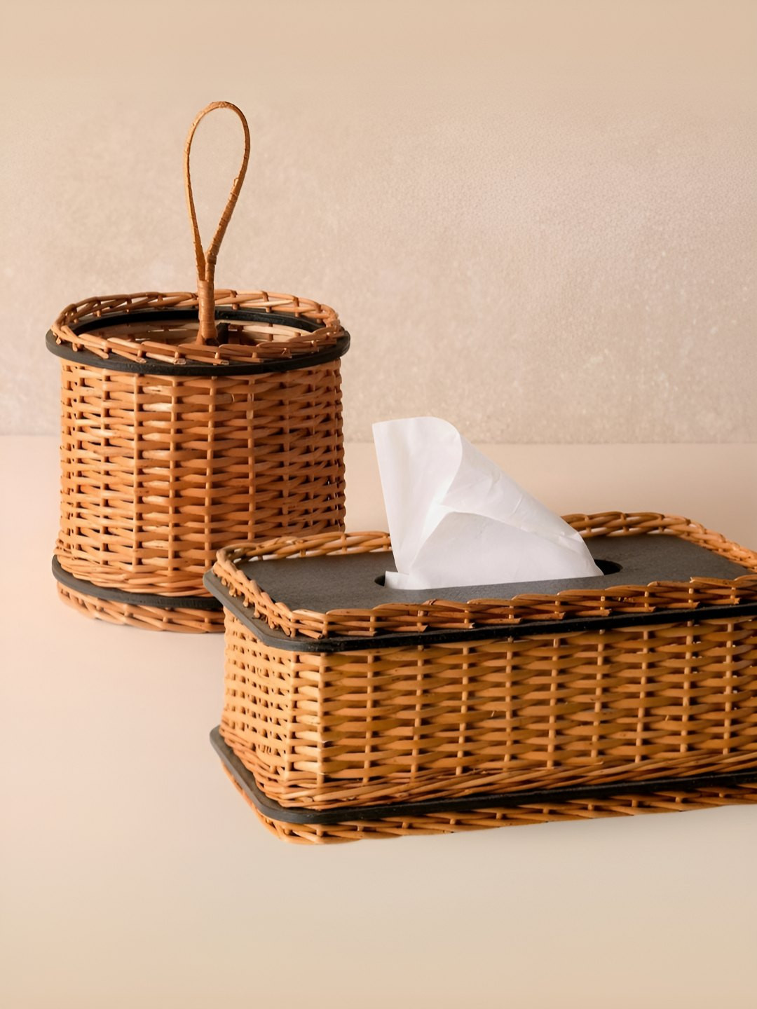 Peepul Tree 2Pcs Wicker Tissue Box & Cutlery Holder Combo