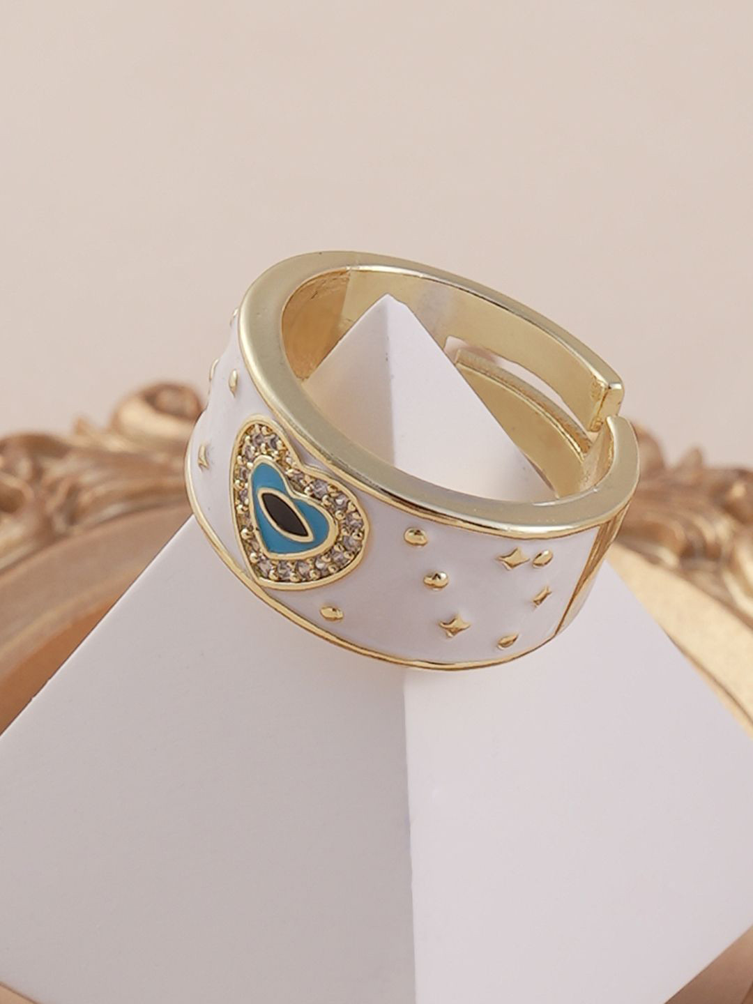 SOHI Gold Plated Stone Studded Adjustable Evil Heart Finger Ring