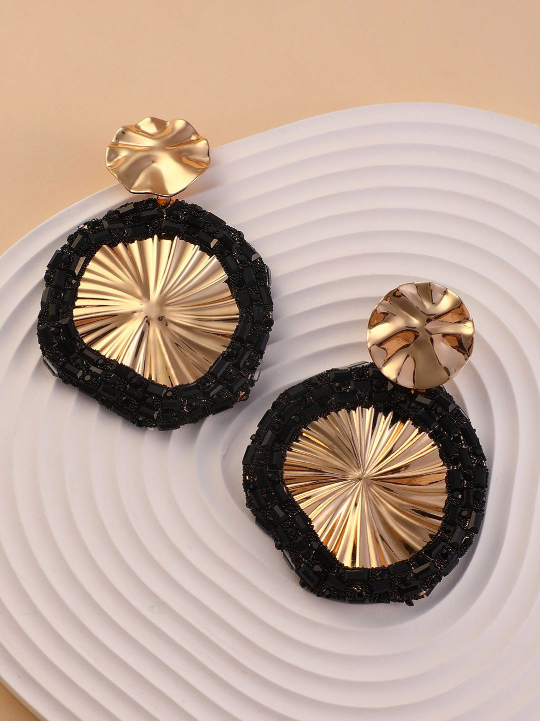 SOHI The Revolving Gold-Plated Stones Studded Drop Earrings