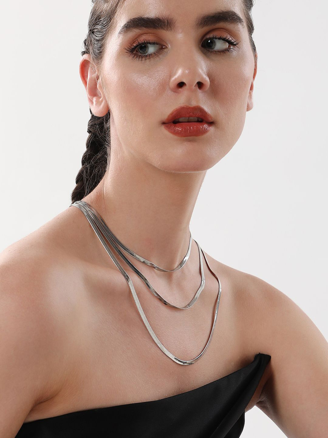 SOHI The Snakechain Silver Plated Layered Necklace