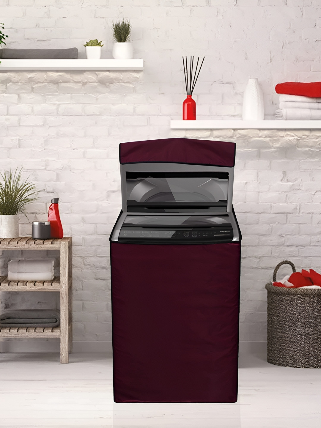 LooMantha Maroon Washing Machine Cover