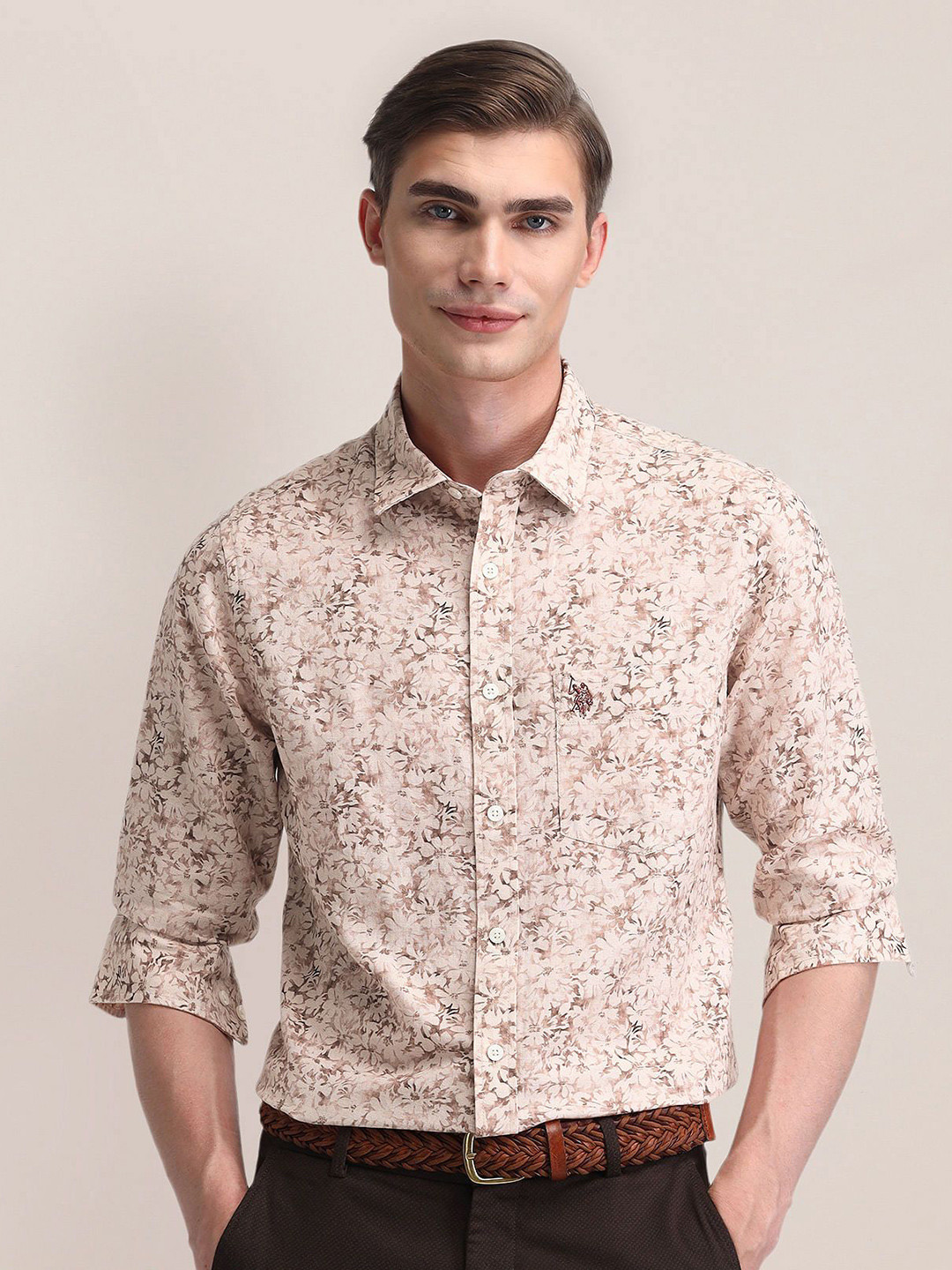 U.S. Polo Assn. Men Classic Cutaway Collar Floral Printed Cotton Formal Shirt