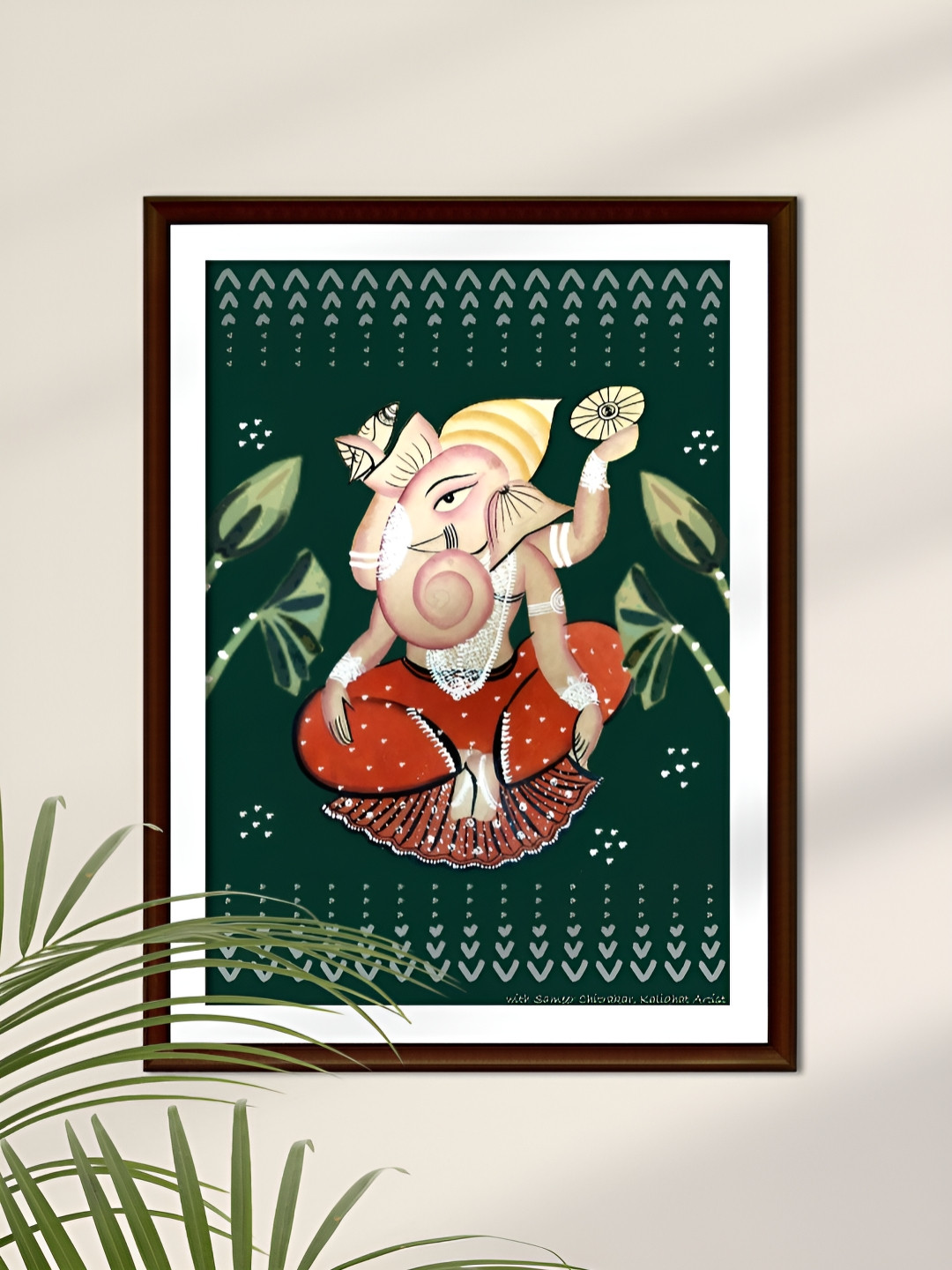 Peepul Tree Green & Orange Ganesha Religious Wall Art